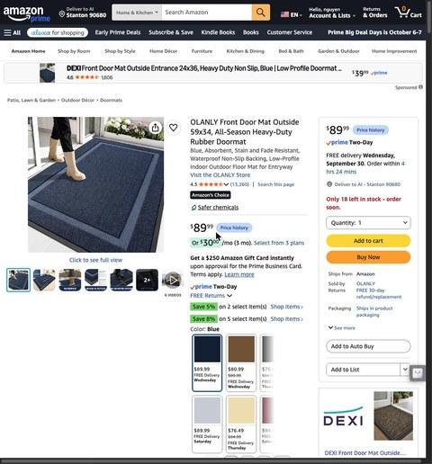 OLANLY Front Door Mat Outside 59x34, All-Season Heavy-Duty Rubber Doormat
