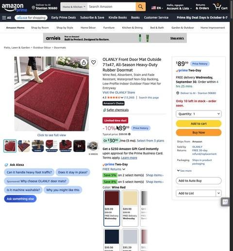 OLANLY Front Door Mat Outside 71x47, All-Season Heavy-Duty Rubber Doormat