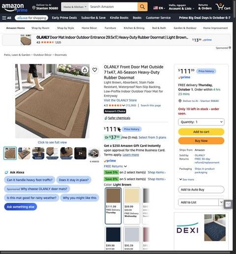 OLANLY Front Door Mat Outside 71x47, All-Season Heavy-Duty Rubber Doormat