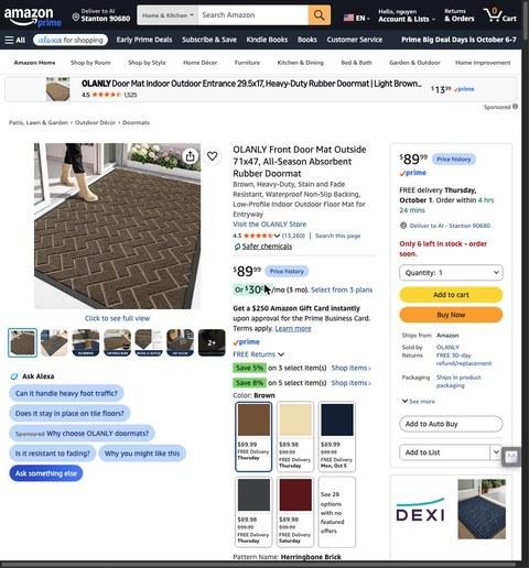 OLANLY Front Door Mat Outside 71x47, All-Season Absorbent Rubber Doormat