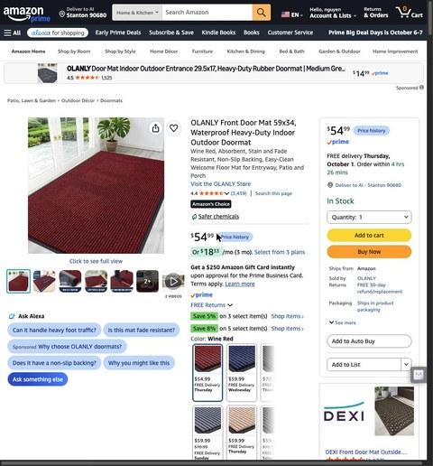 OLANLY Front Door Mat 59x34, Waterproof Heavy-Duty Indoor Outdoor Doormat