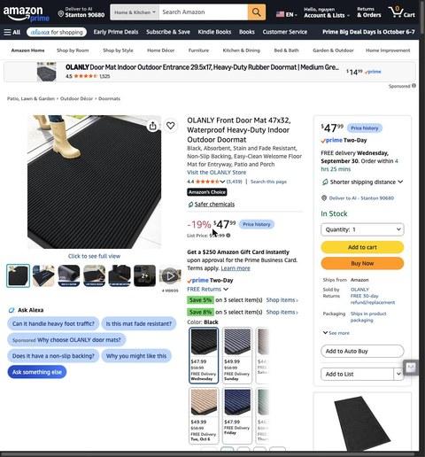 OLANLY Front Door Mat 47x32, Waterproof Heavy-Duty Indoor Outdoor Doormat