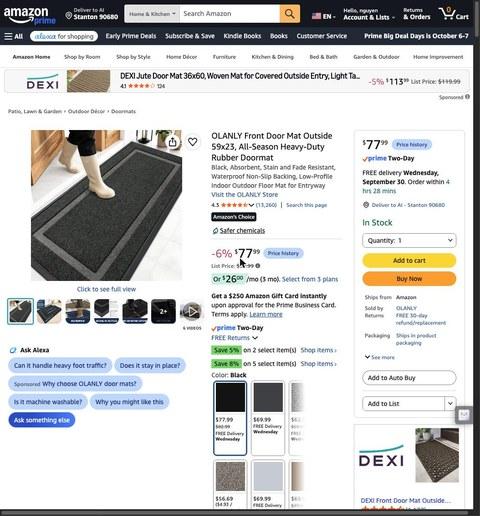 OLANLY Front Door Mat Outside 59x23, All-Season Heavy-Duty Rubber Doormat