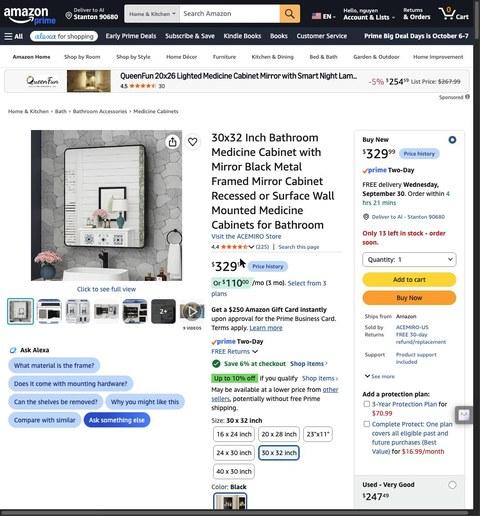 ACEMIRO 30x32 Inch Bathroom Medicine Cabinet with Mirror Black Metal Framed Mirror Cabinet Recessed or Surface Wall Mounted Medicine Cabinets for Bathroom