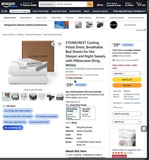 STONECREST Cooling Fitted Sheet, Breathable Bed Sheets for Hot Sleeper and Night Sweats, with Pillowcases (King, White)
