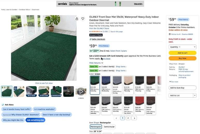 OLANLY Front Door Mat Indoor Outdoor Entrance 59x35, Green