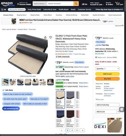 OLANLY 2-Pack Front Door Mats 59x23, Waterproof Heavy-Duty Doormats