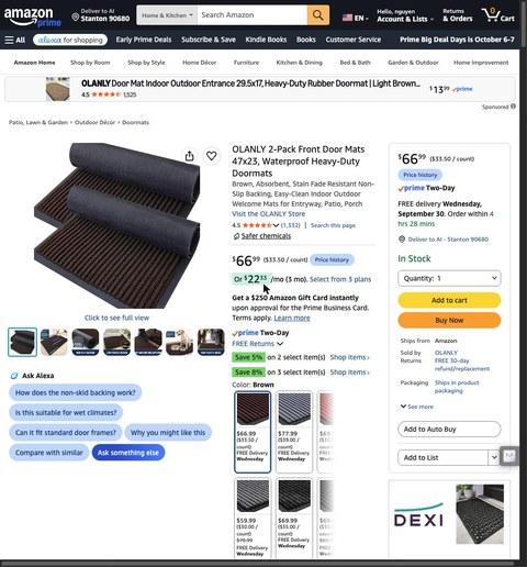 OLANLY 2-Pack Front Door Mats 47x23, Waterproof Heavy-Duty Doormats