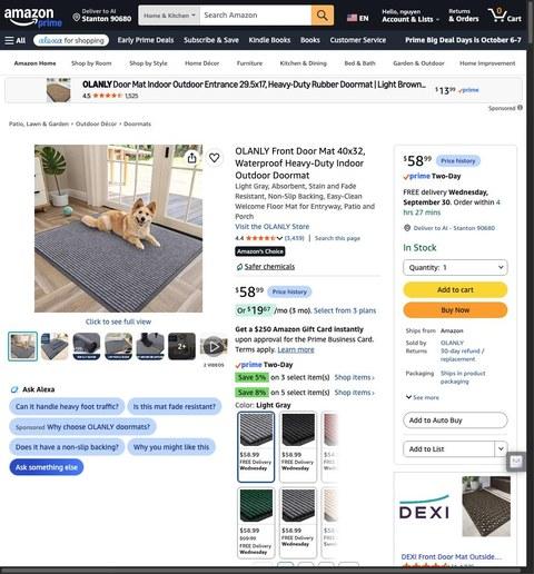 OLANLY Front Door Mat 40x32, Waterproof Heavy-Duty Indoor Outdoor Doormat