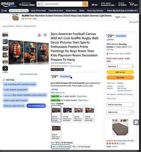 3pcs American Football Canvas Wall Art Cool Graffiti Rugby Wall Decor Pictures Teen Sports Enthusiasts Posters Prints Paintings for Boys Room Teen Kids Playroom Room Decoration Prepare To Hang