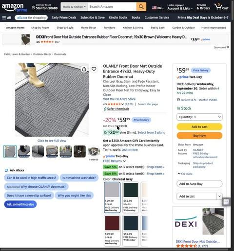 OLANLY Front Door Mat Outside Entrance 47x32, Heavy-Duty Rubber Doormat
