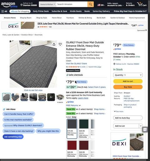 OLANLY Front Door Mat Outside Entrance 59x34, Heavy-Duty Rubber Doormat