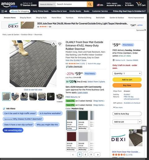 OLANLY Front Door Mat Outside Entrance 47x32, Heavy-Duty Rubber Doormat