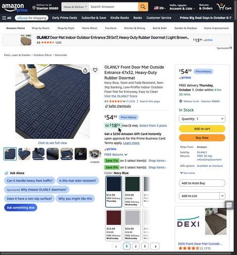 OLANLY Front Door Mat Outside Entrance 47x32, Heavy-Duty Rubber Doormat
