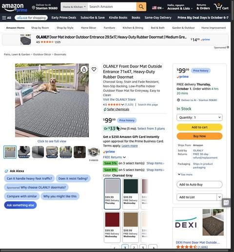 OLANLY Front Door Mat Outside Entrance 71x47, Heavy-Duty Rubber Doormat