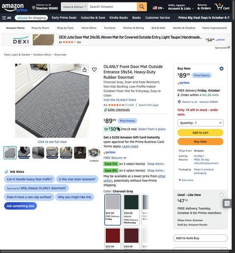 OLANLY Front Door Mat Outside Entrance 59x34, Heavy-Duty Rubber Doormat