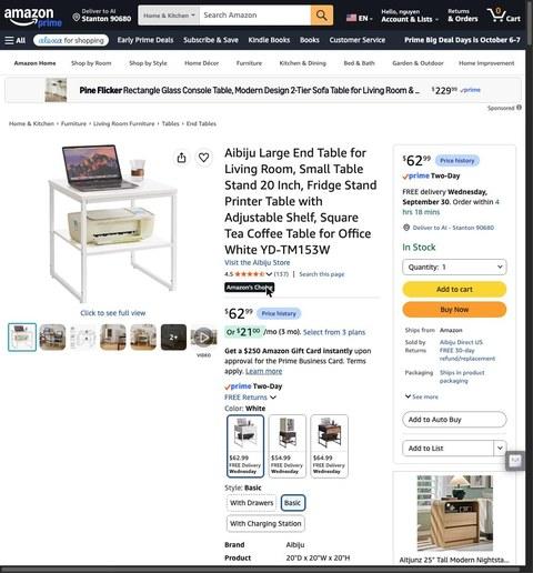 Aibiju Living Room Large Side Table, End Table with Drawers, Refrigerator Stand Printer Table with Adjustable Shelves, Office Square Coffee Table White YD-TM156W
